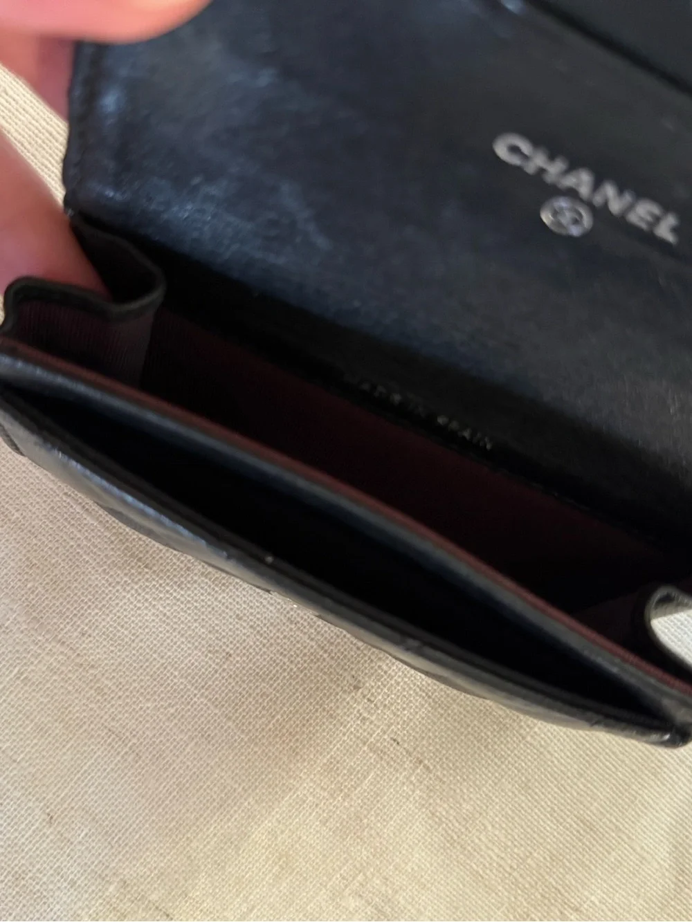 CHANEL Black Quilted Leather Card Case with Silver CC Hardware